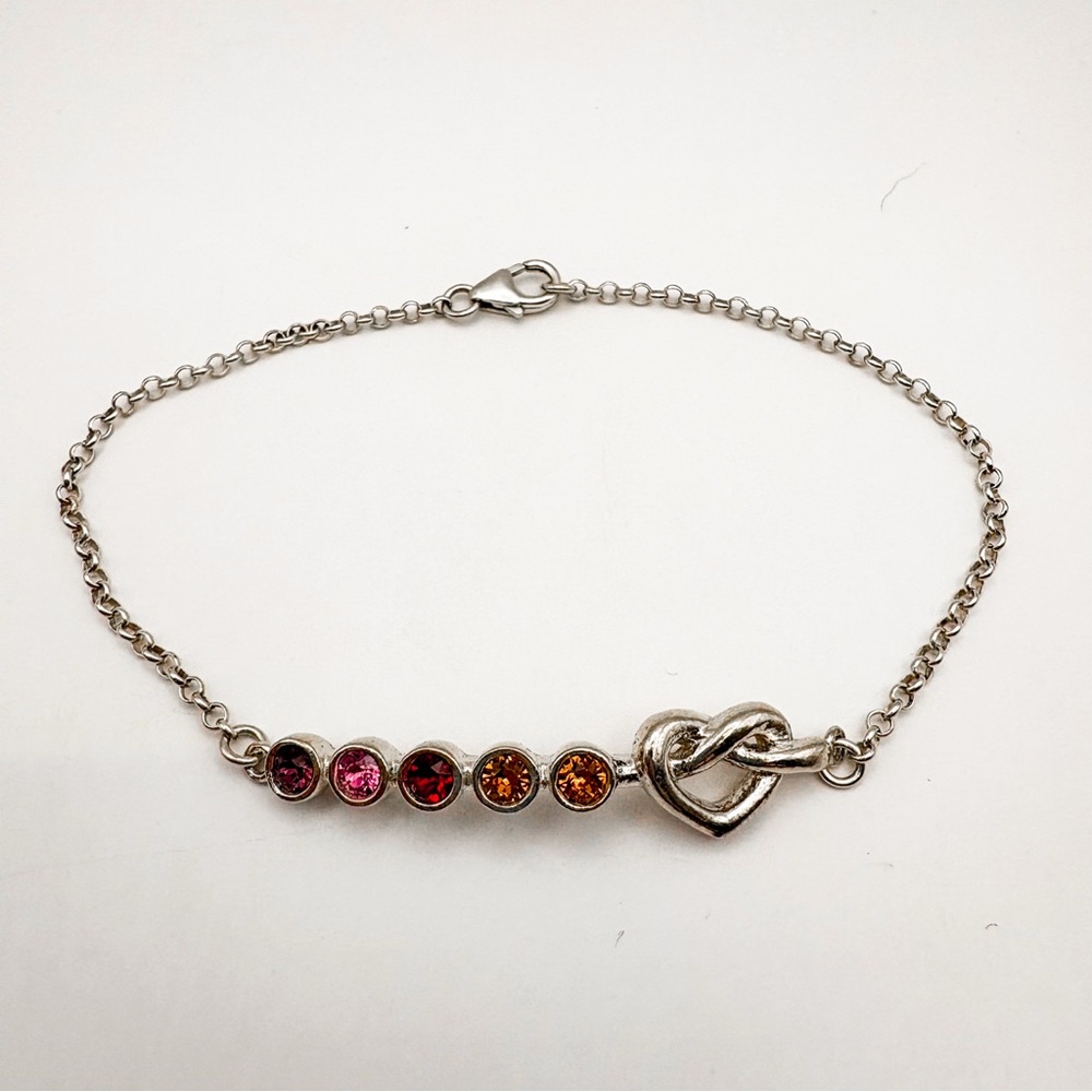 Heart Sterling Silver Birthstone Bracelet 925 Five Crystals 7.5”